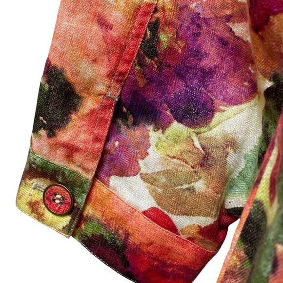 CHICO'S Watercolor Print Jacket Size Large (Chico's 2) Linen/Cotton Womens Top - Picture 7 of 11